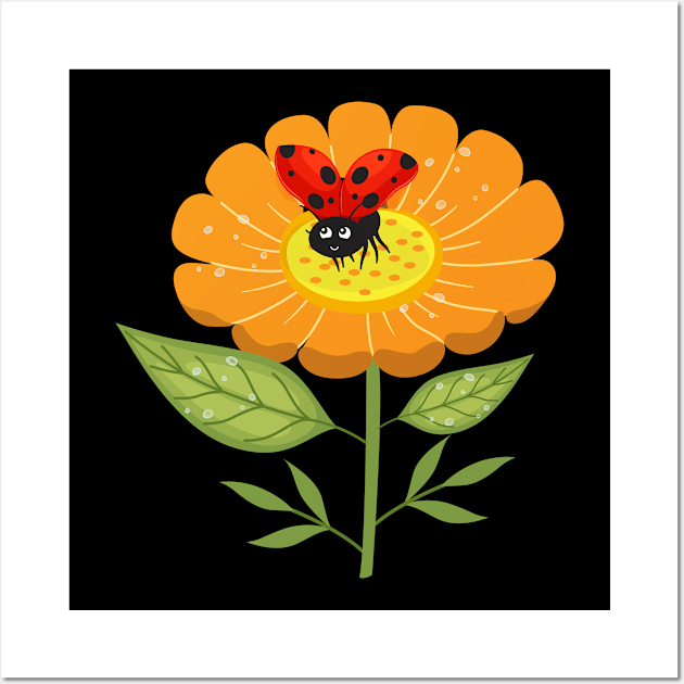 Ladybug Flower Insect Children Wall Art by MooonTees